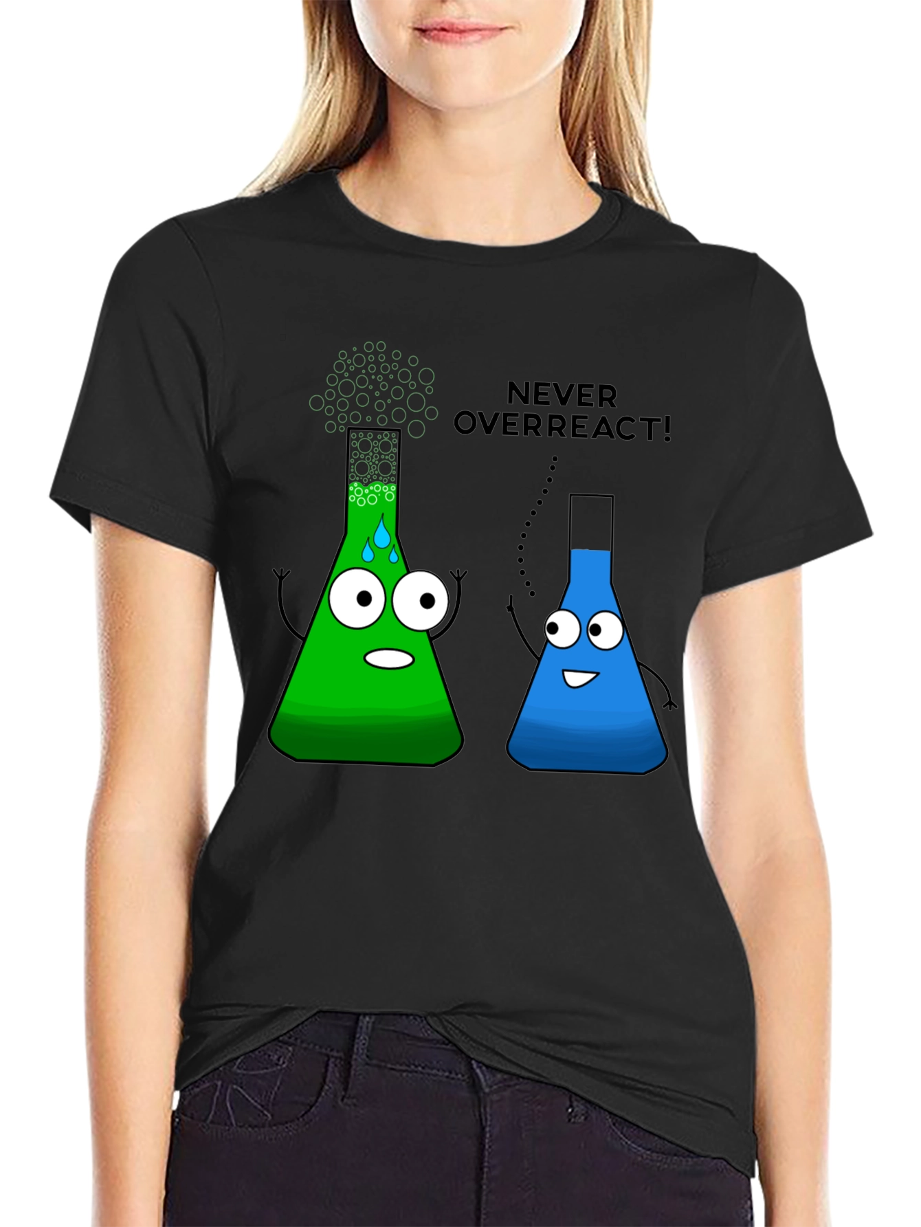 Never Overreact! Science Humor Black T-Shirt