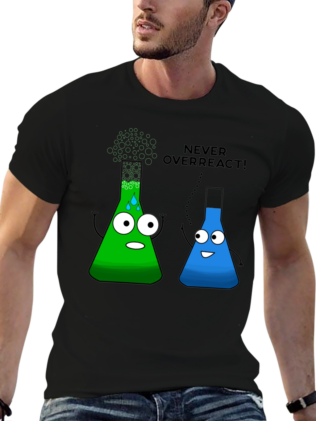 Never Overreact! Science Humor Black T-Shirt