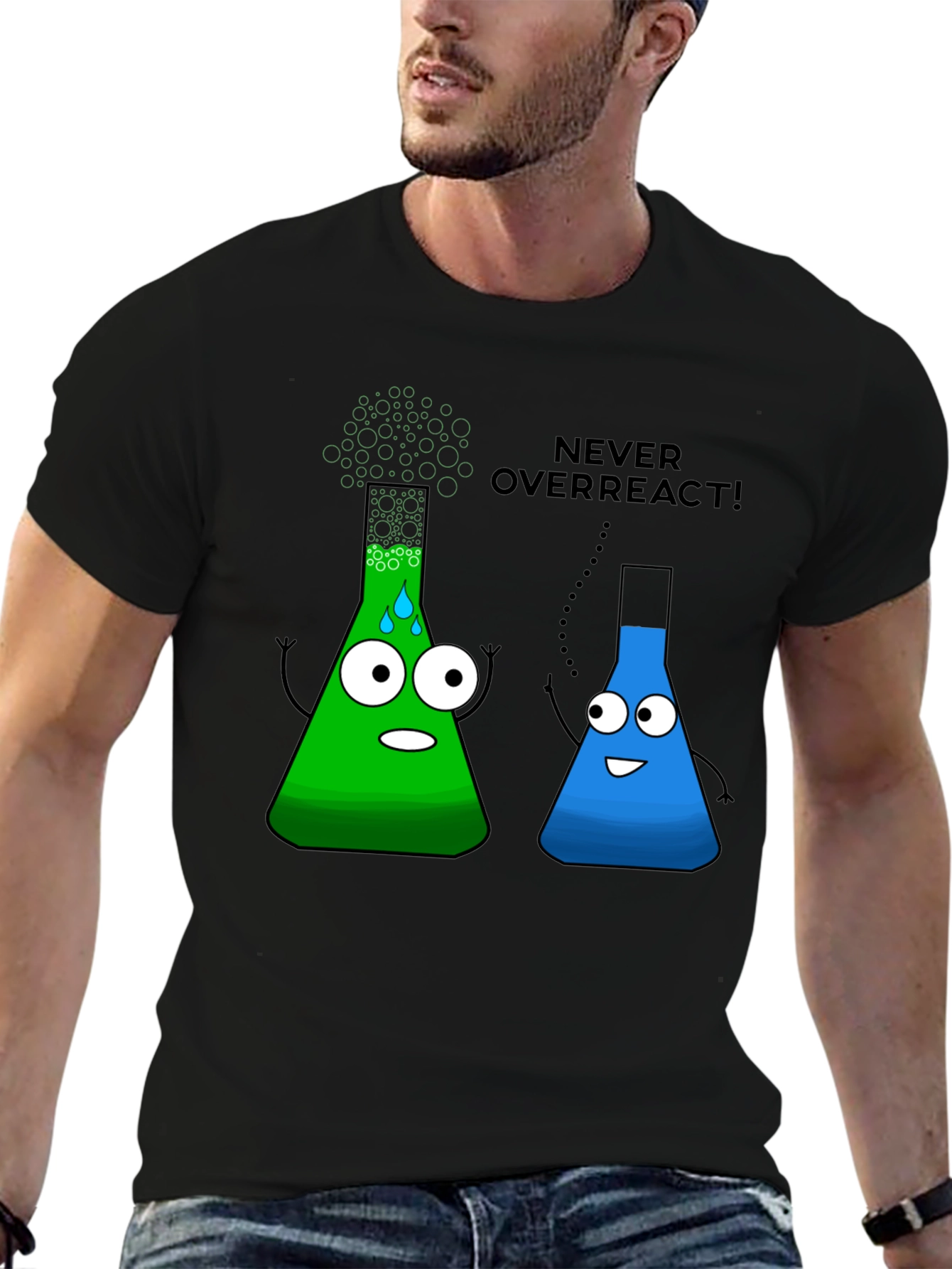 Never Overreact! Science Humor Black T-Shirt