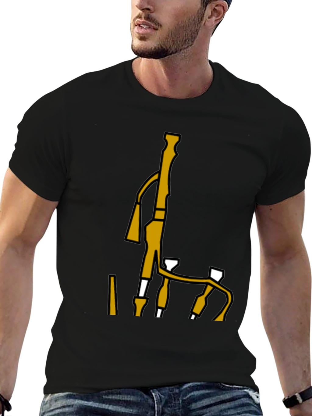 Bagpipes Graphic Tee - Black Cotton T-Shirt