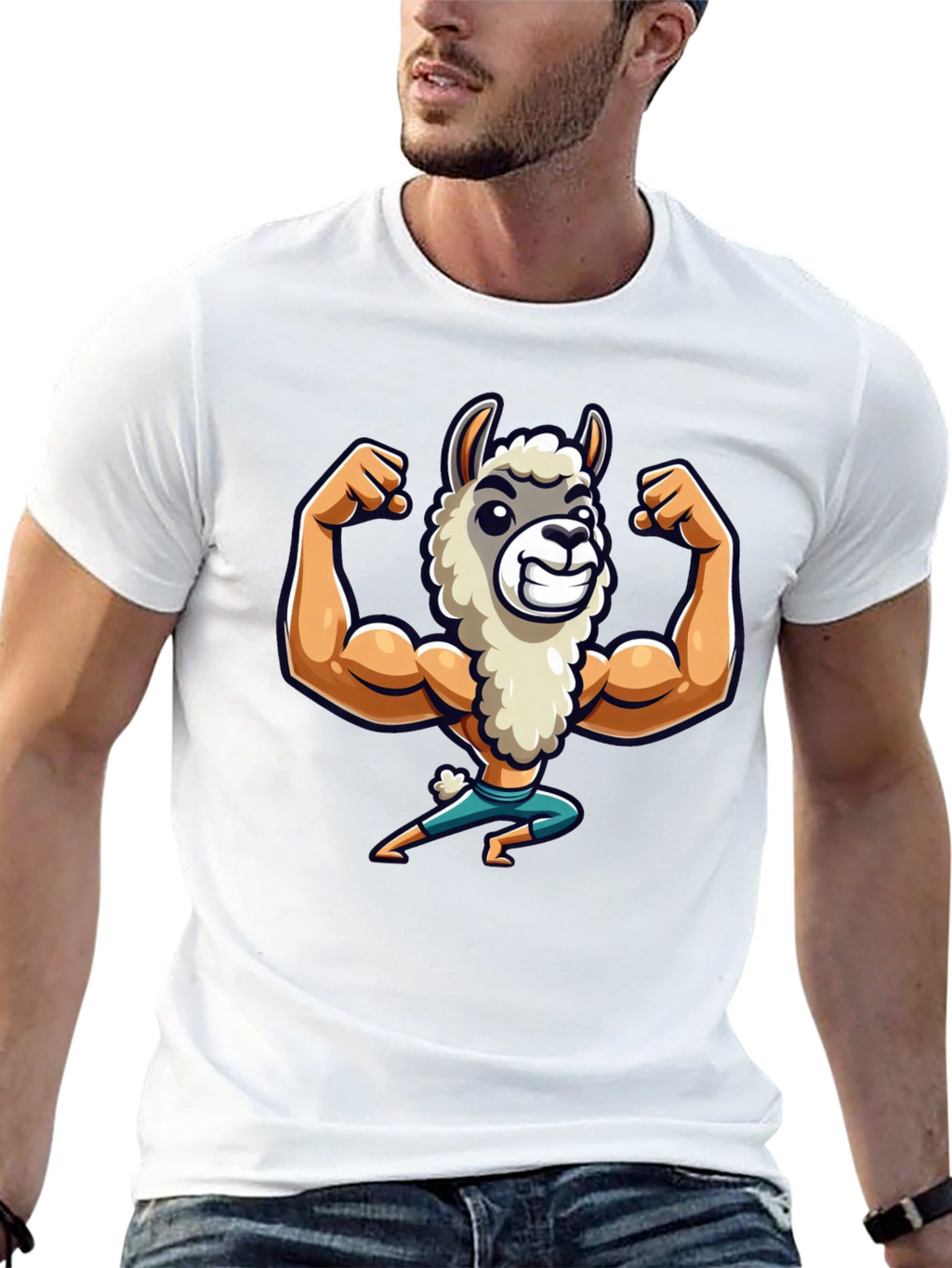 Llama Bodybuilder T-Shirt - Black Cotton Tee