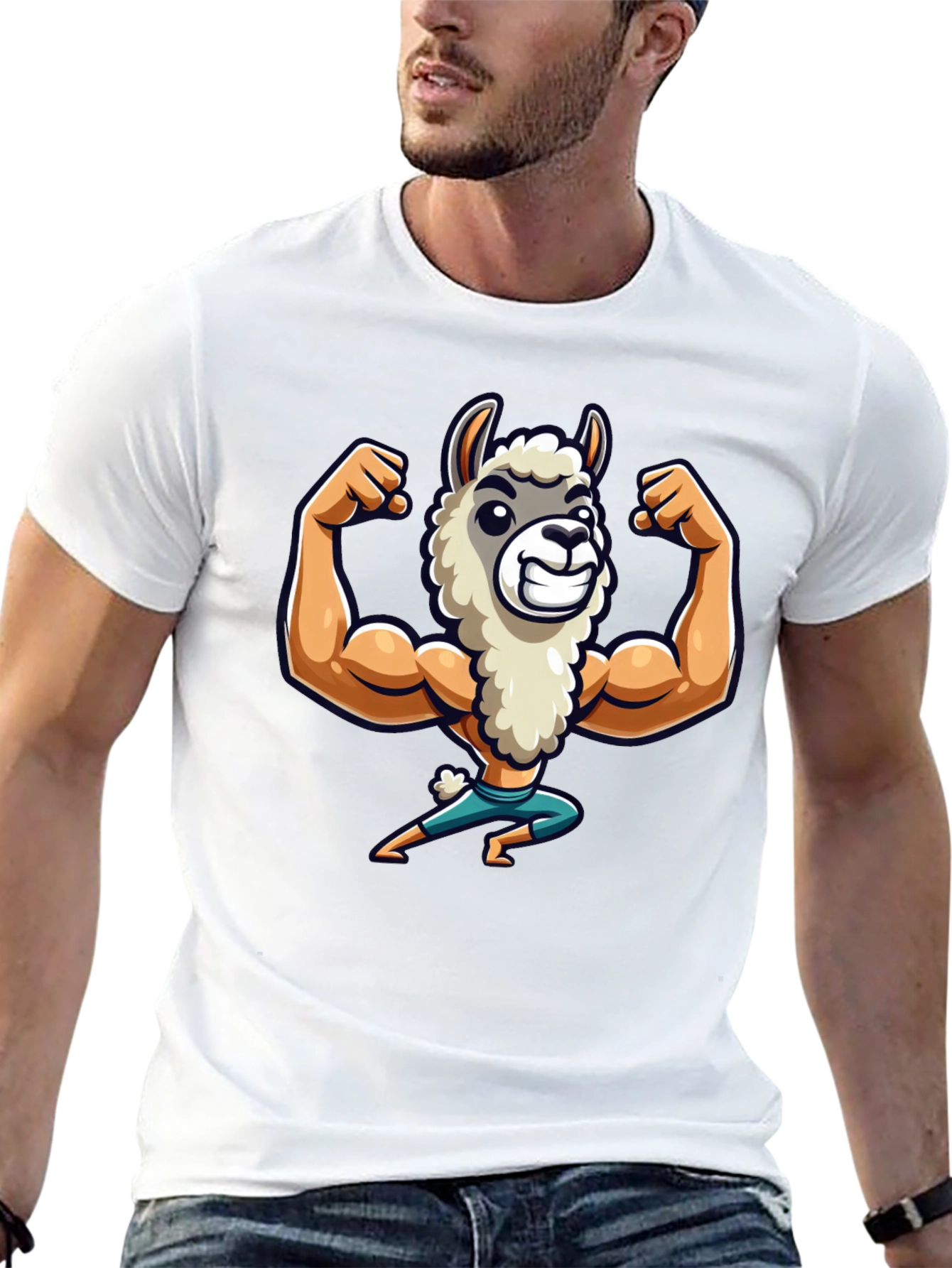 Llama Bodybuilder T-Shirt - Black Cotton Tee