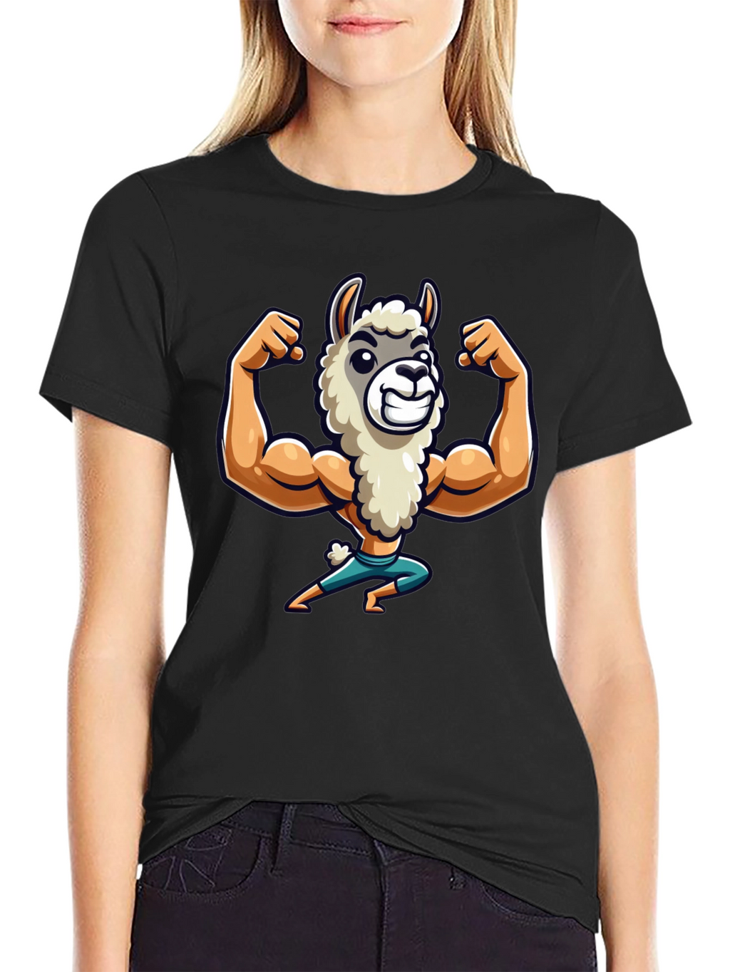 Llama Bodybuilder T-Shirt - Black Cotton Tee