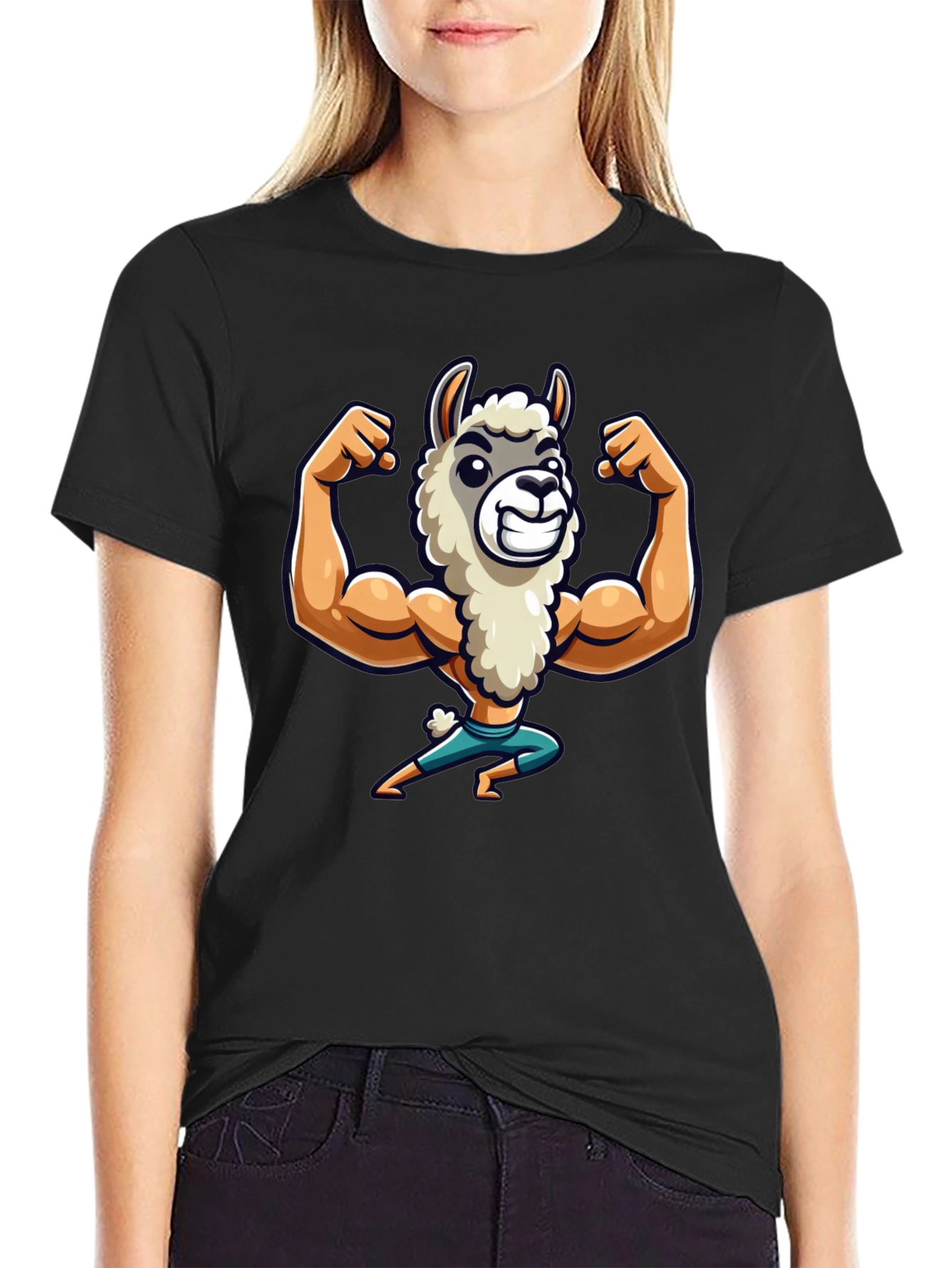 Llama Bodybuilder T-Shirt - Black Cotton Tee