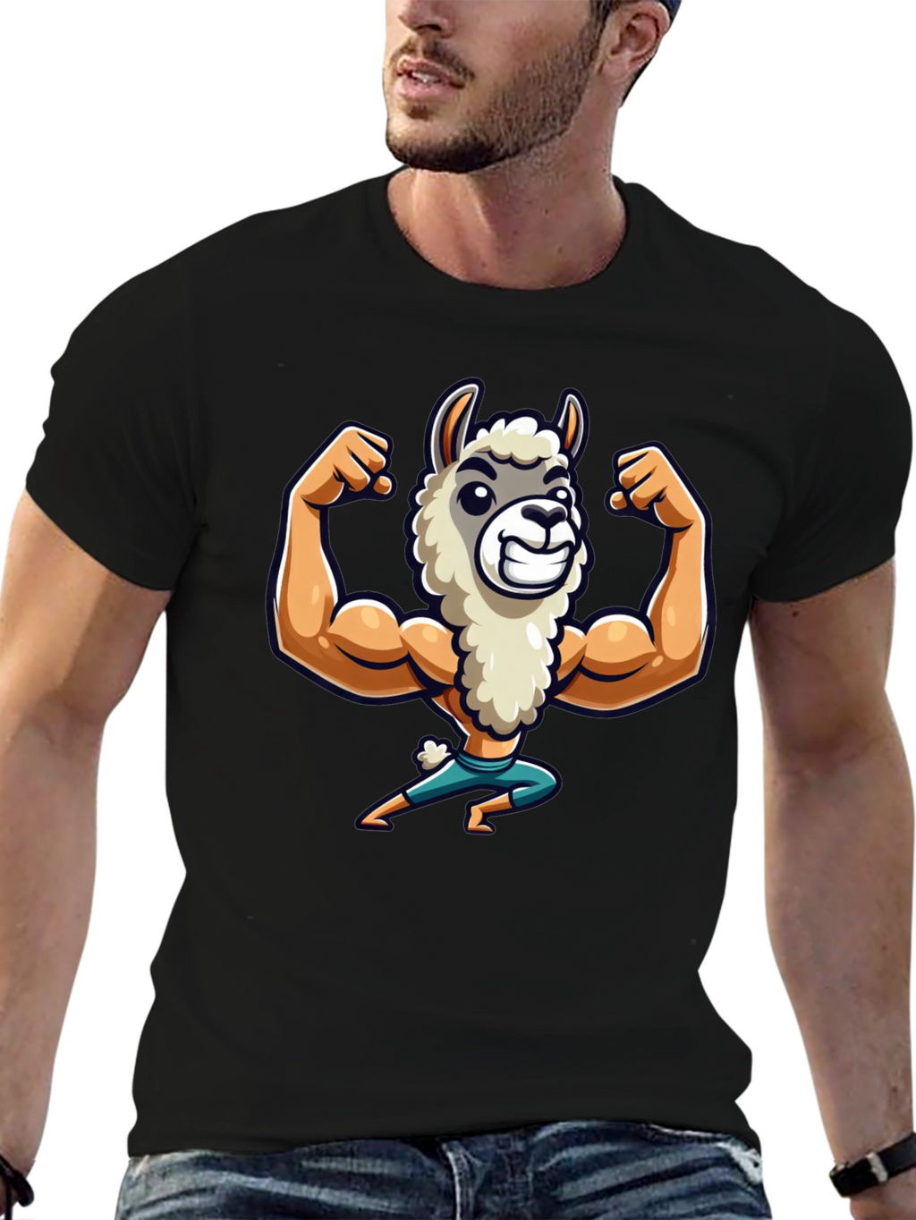Llama Bodybuilder T-Shirt - Black Cotton Tee