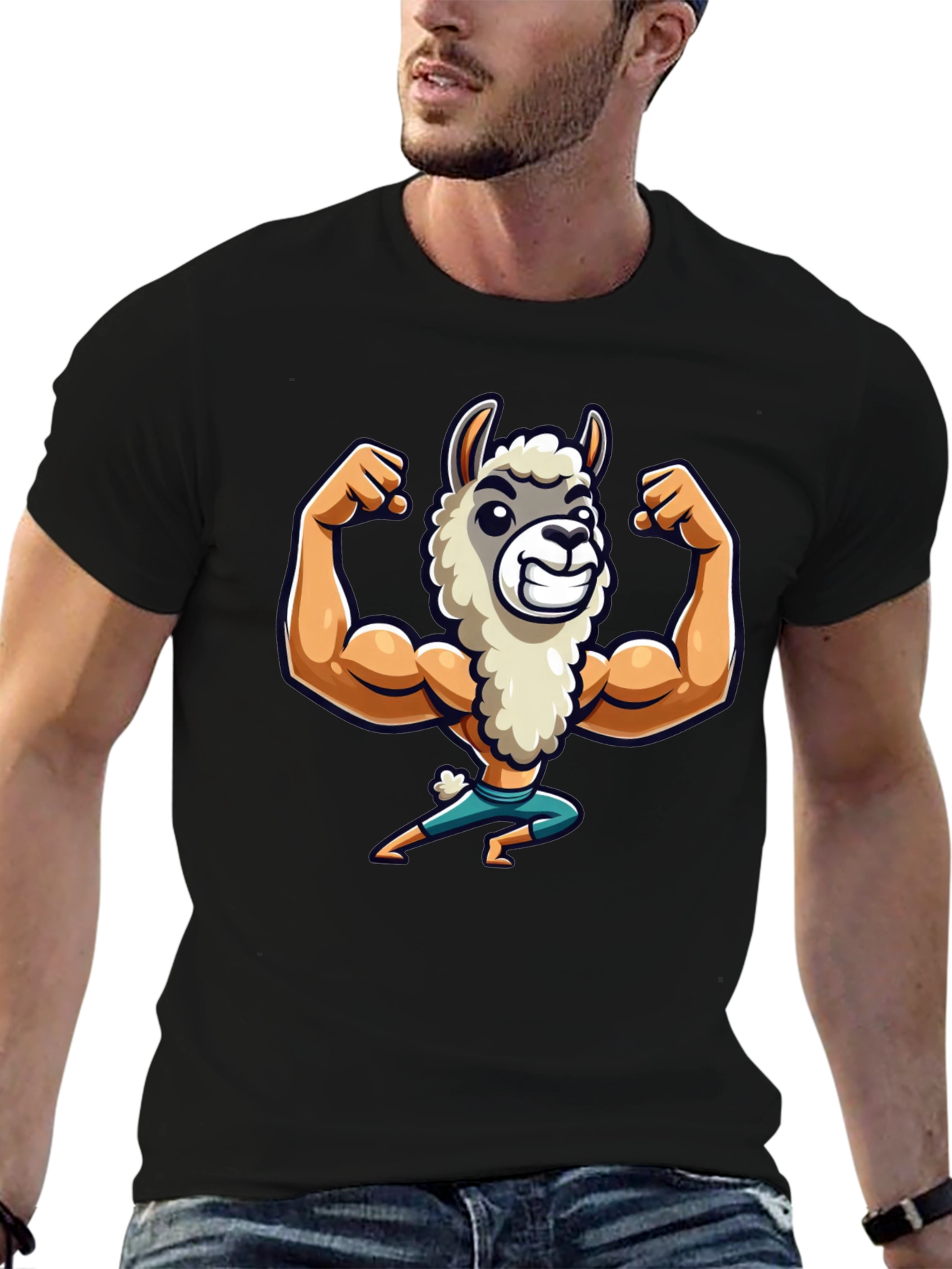 Llama Bodybuilder T-Shirt - Black Cotton Tee