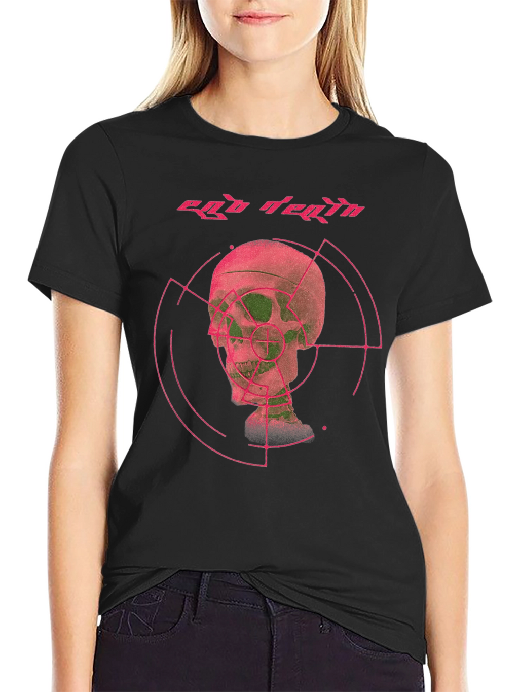 Ego Death Graphic Tee - Black Cotton Skull Print