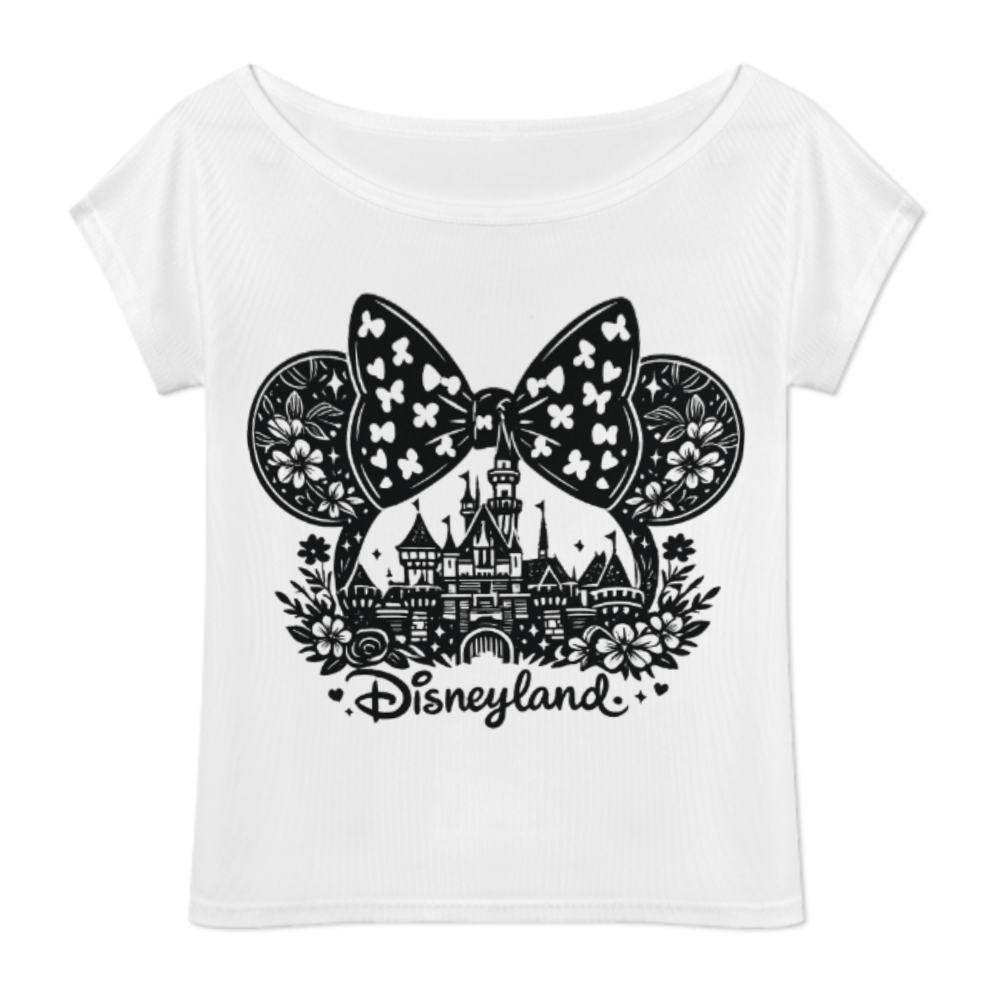 Disney Castle Bow Graphic Tee – Magical Theme Park Inspired Women's Casual Off-Shoulder Top(z1053)