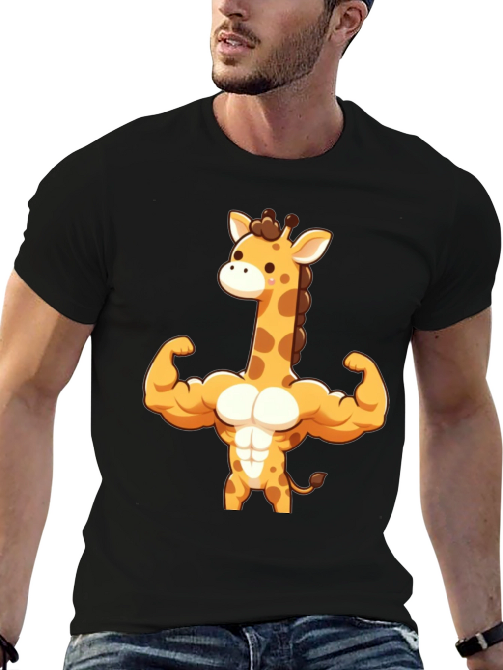 Muscle Giraffe T-Shirt - Black Cotton Tee