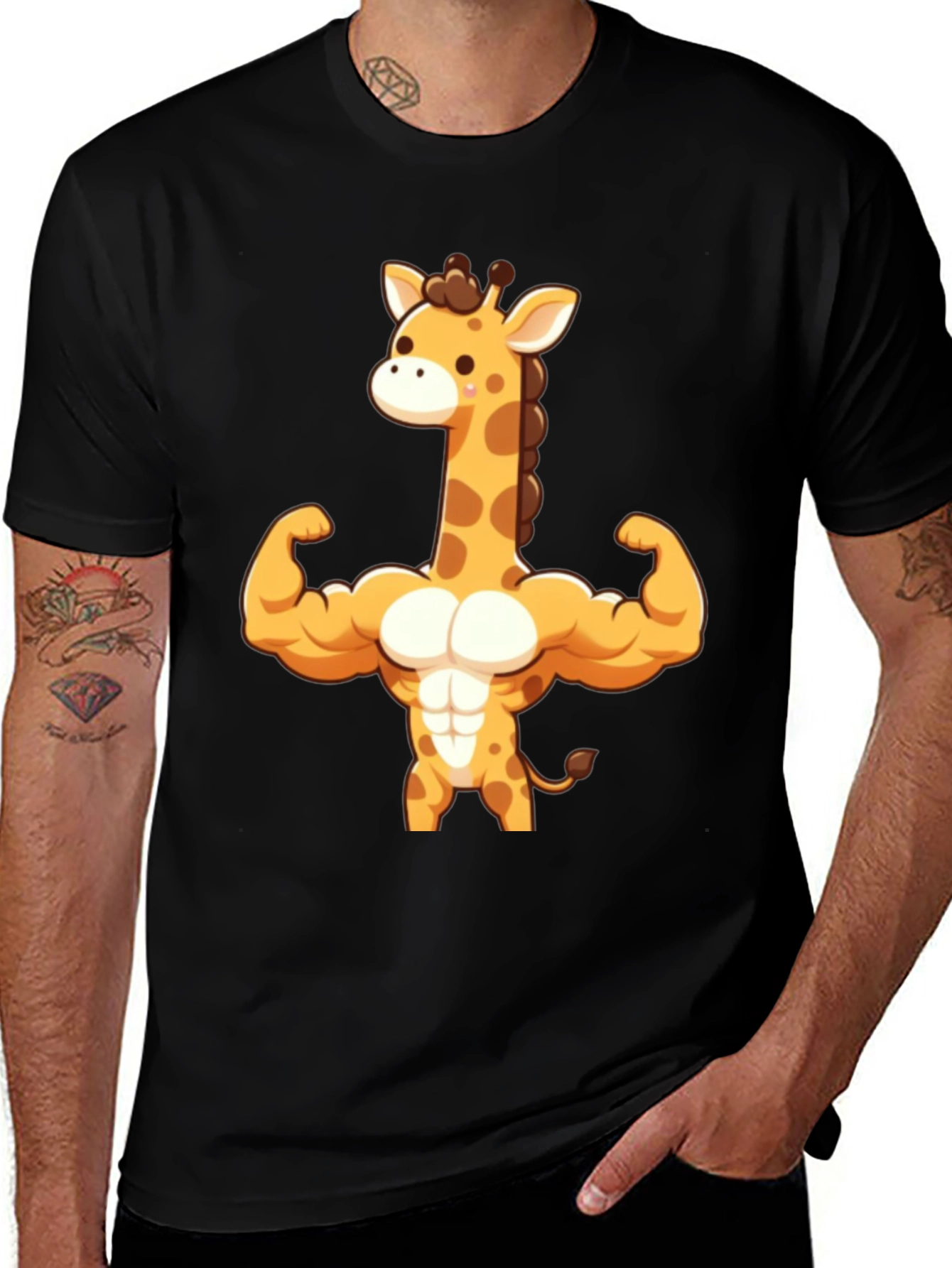 Muscle Giraffe T-Shirt - Black Cotton Tee