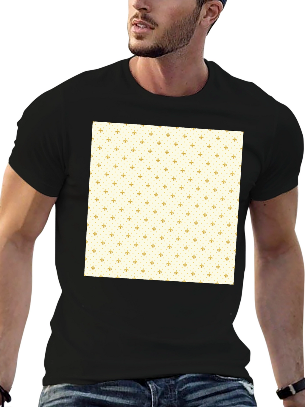 Classic Black T-Shirt with Fleur-de-Lis Pattern