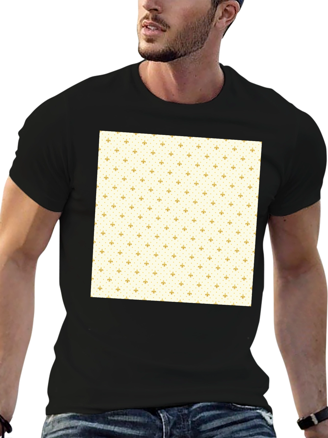 Classic Black T-Shirt with Fleur-de-Lis Pattern