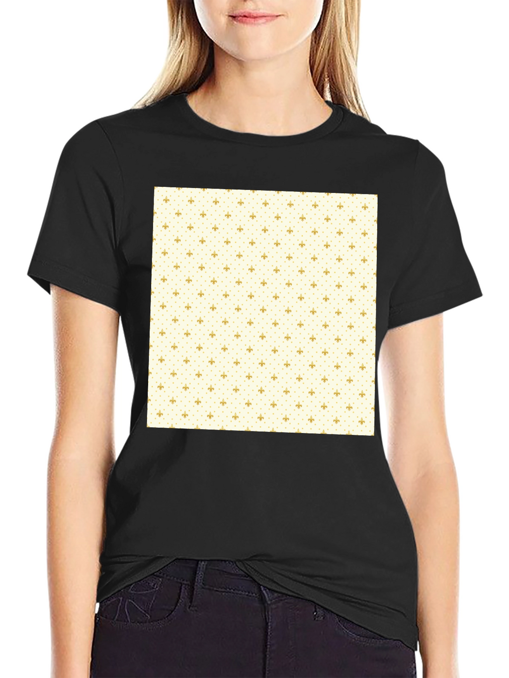 Classic Black T-Shirt with Fleur-de-Lis Pattern
