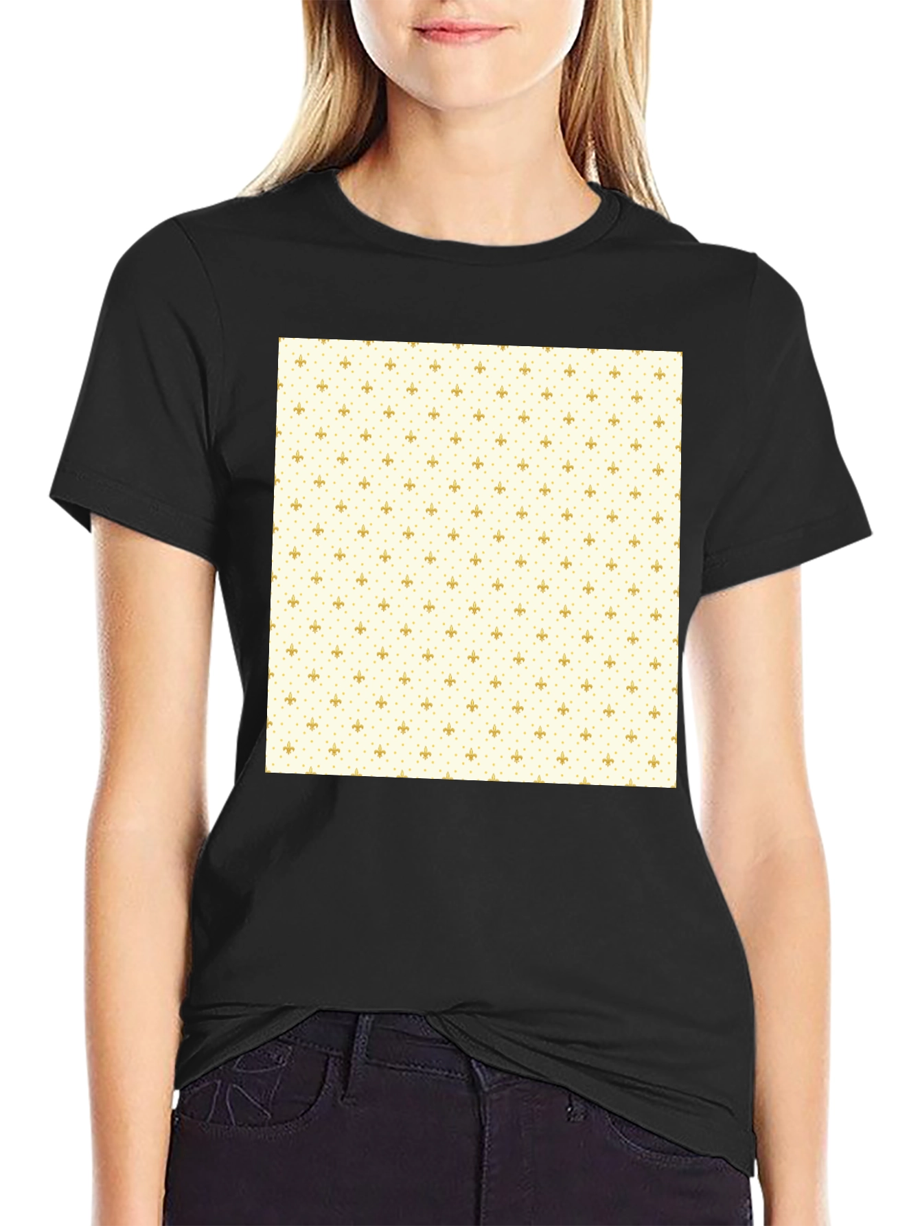 Classic Black T-Shirt with Fleur-de-Lis Pattern