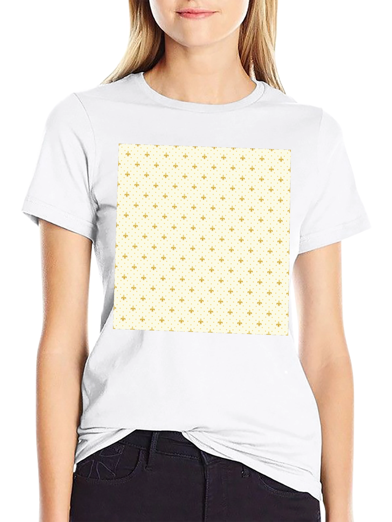 Classic Black T-Shirt with Fleur-de-Lis Pattern