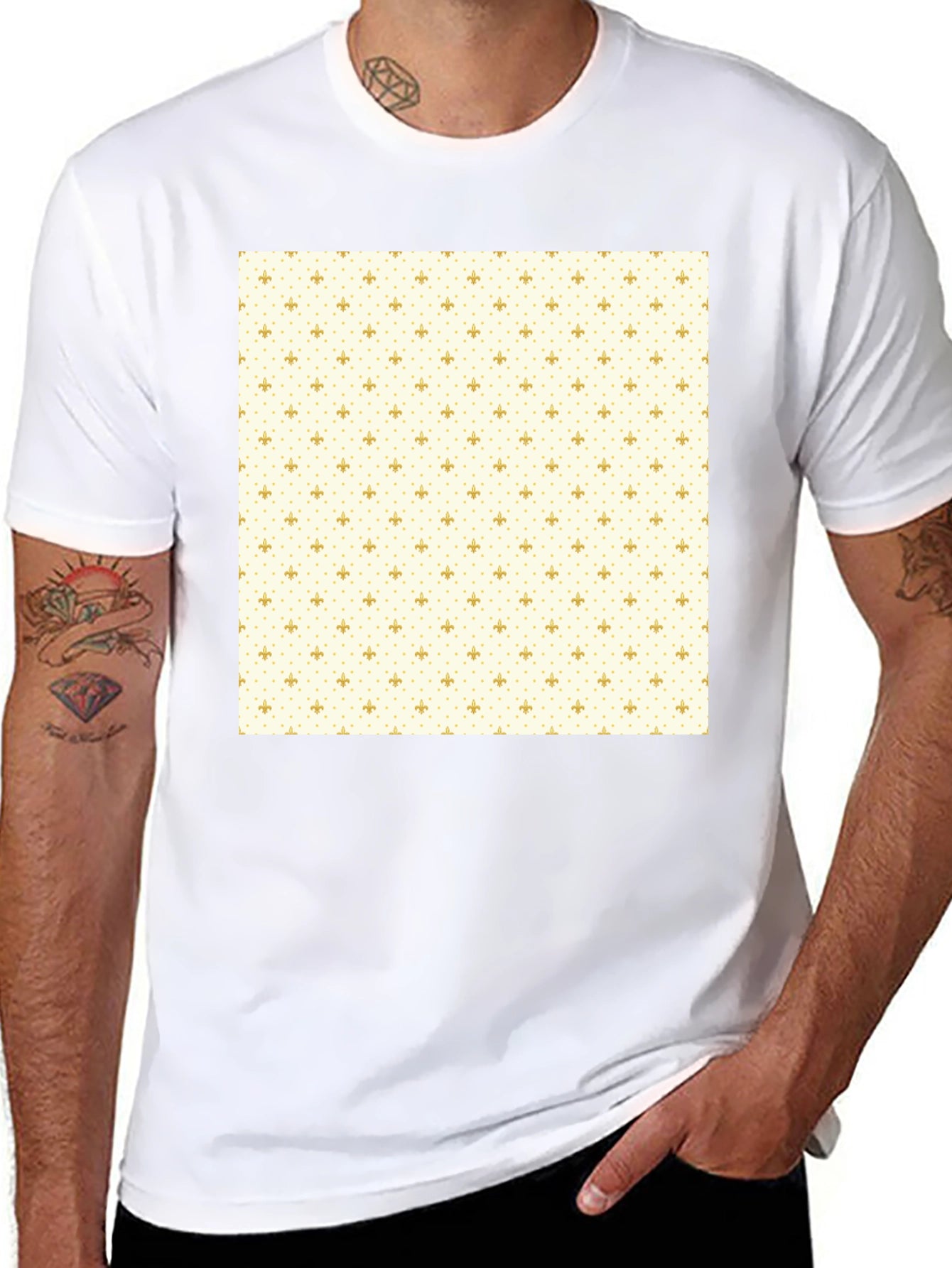 Classic Black T-Shirt with Fleur-de-Lis Pattern