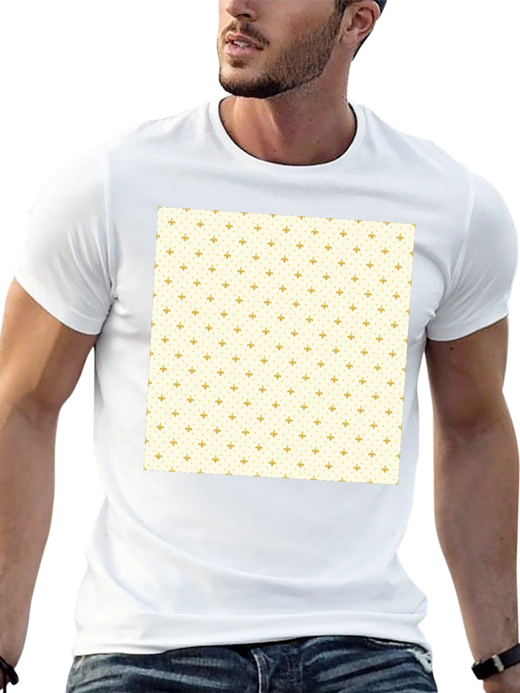 Classic Black T-Shirt with Fleur-de-Lis Pattern