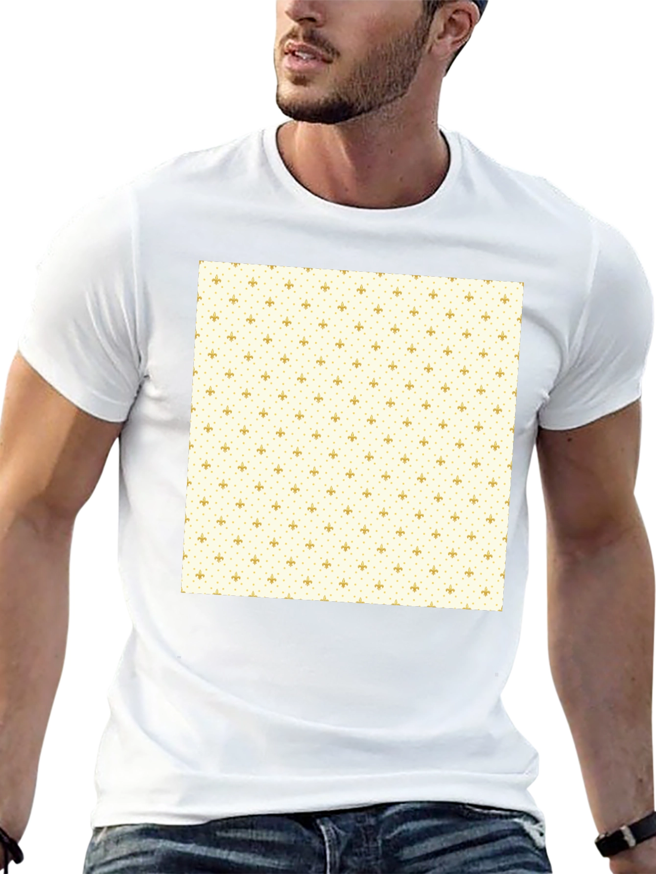 Classic Black T-Shirt with Fleur-de-Lis Pattern