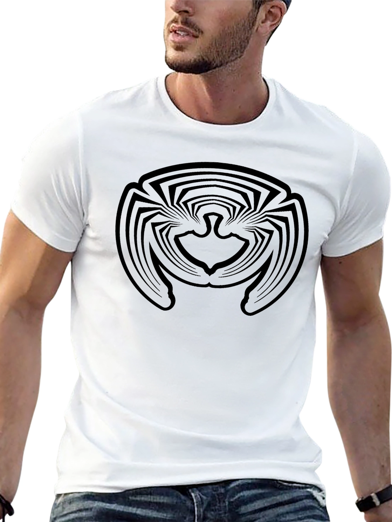 Abstract Bird Graphic Black T-Shirt