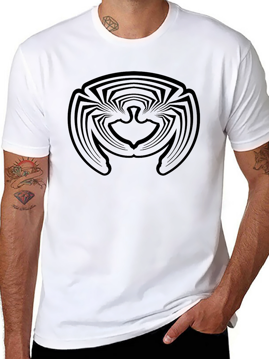 Abstract Bird Graphic Black T-Shirt