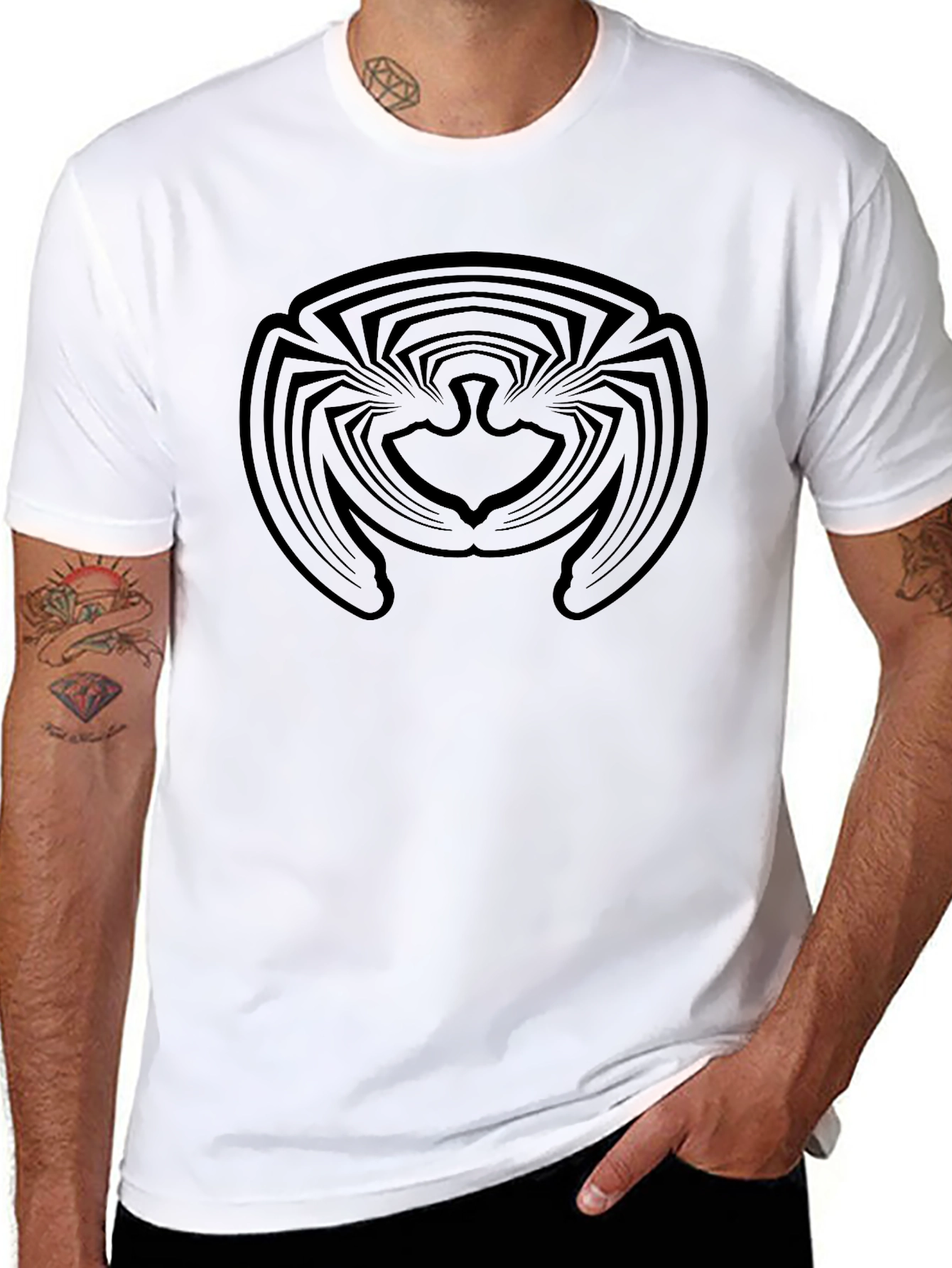 Abstract Bird Graphic Black T-Shirt