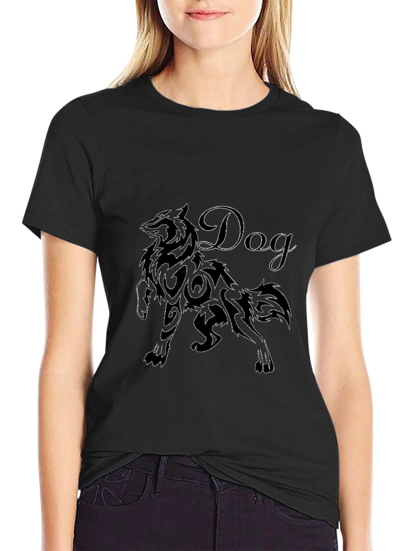 Tribal Dog Graphic T-Shirt - Stylish Black Tee