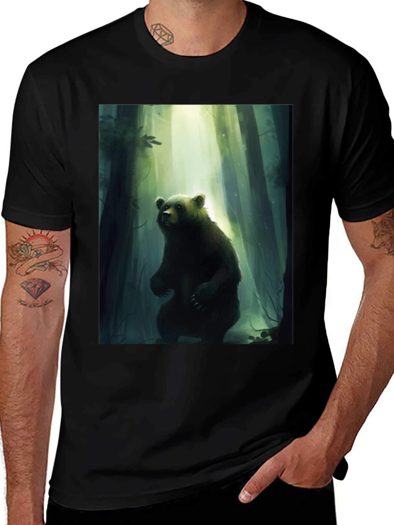 Bear Forest Graphic Tee - Mens Black T-Shirt