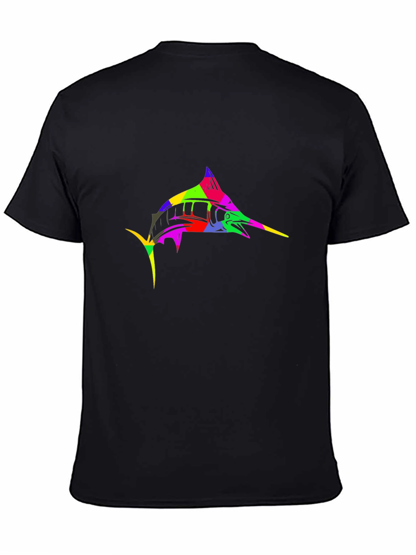 Colorful Marlin Graphic Tee - Black Cotton T-Shirt