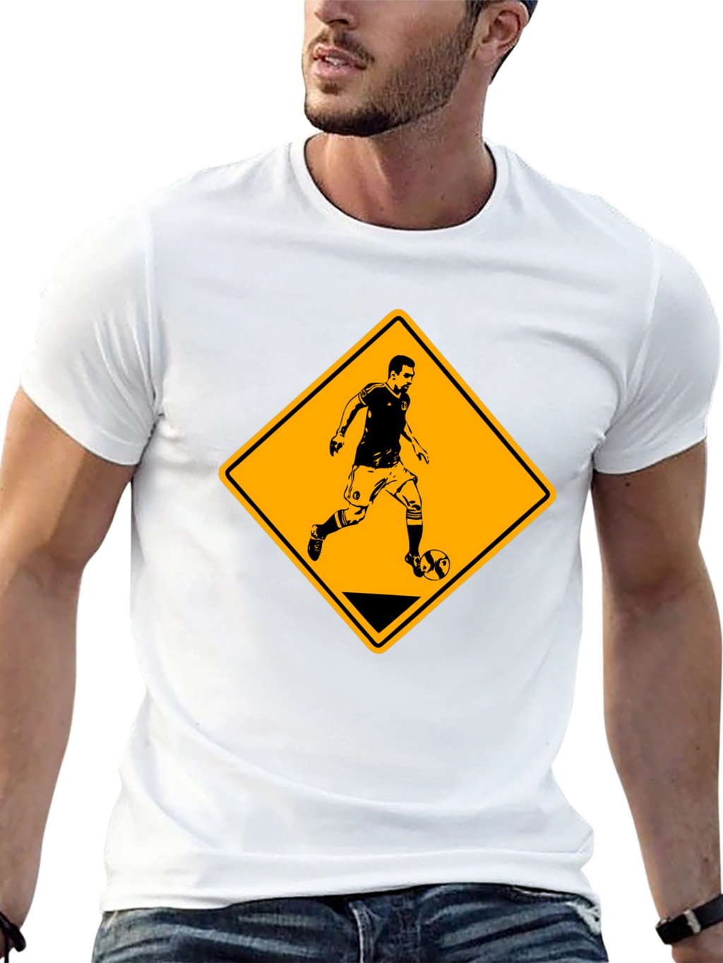 Soccer Player Warning Sign Black Graphic Tee