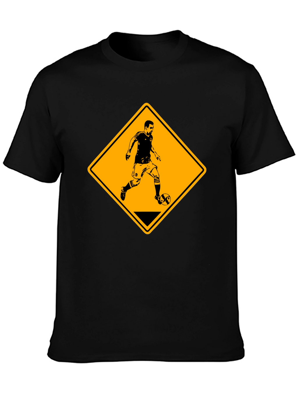 Soccer Player Warning Sign Black Graphic Tee