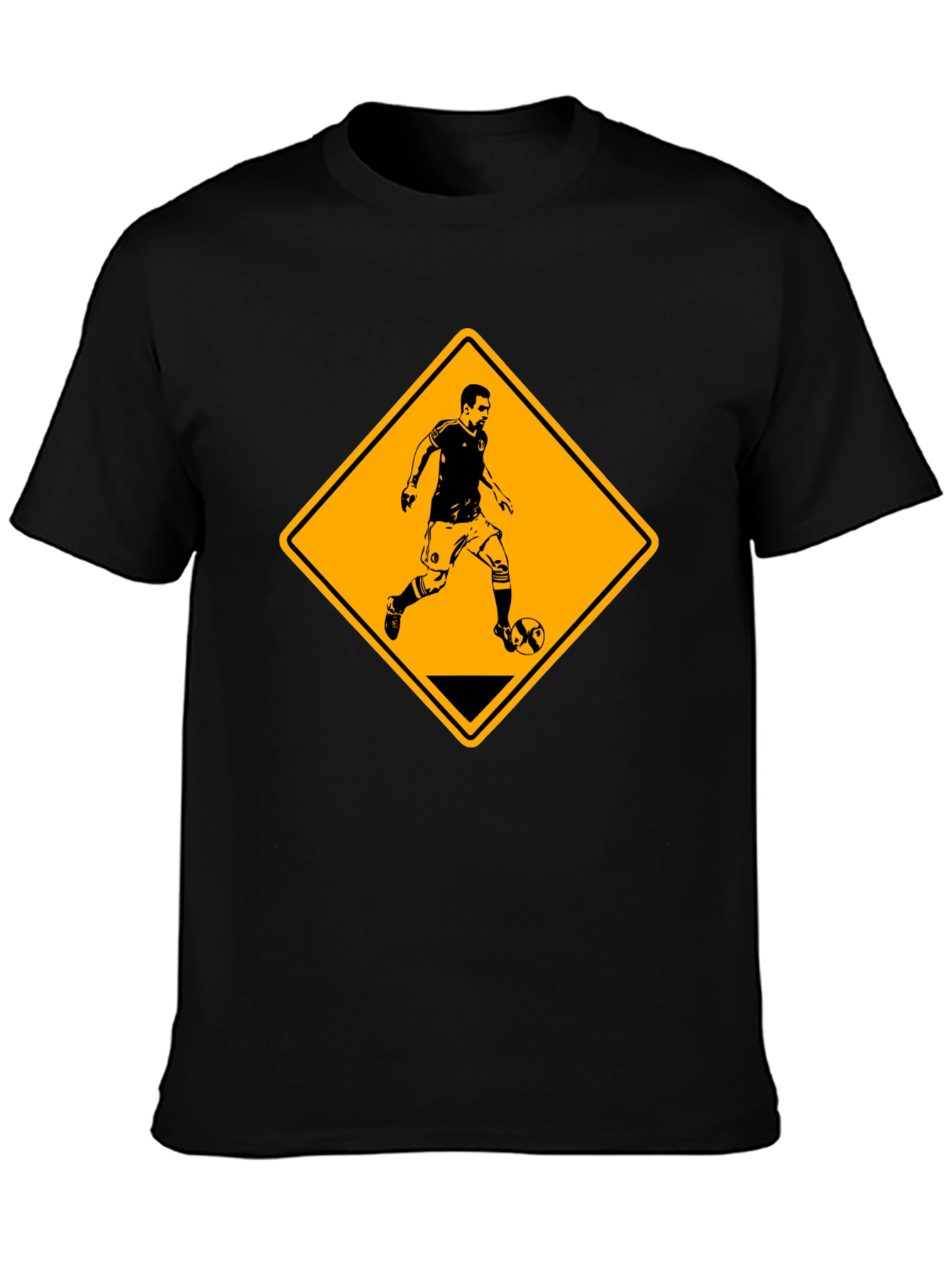 Soccer Player Warning Sign Black Graphic Tee
