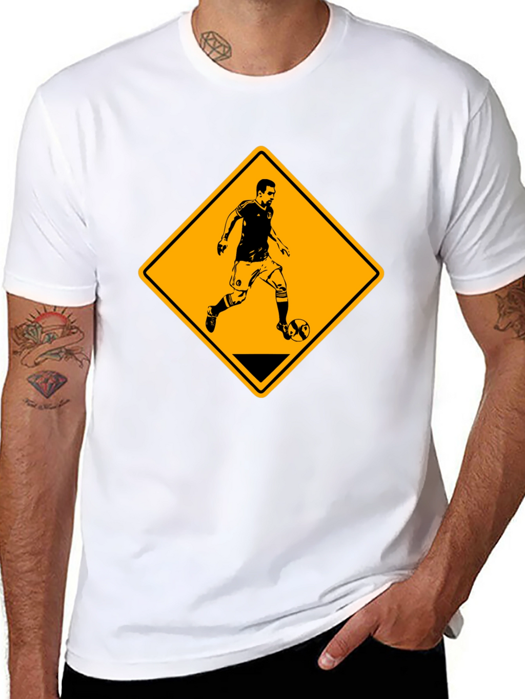 Soccer Player Warning Sign Black Graphic Tee
