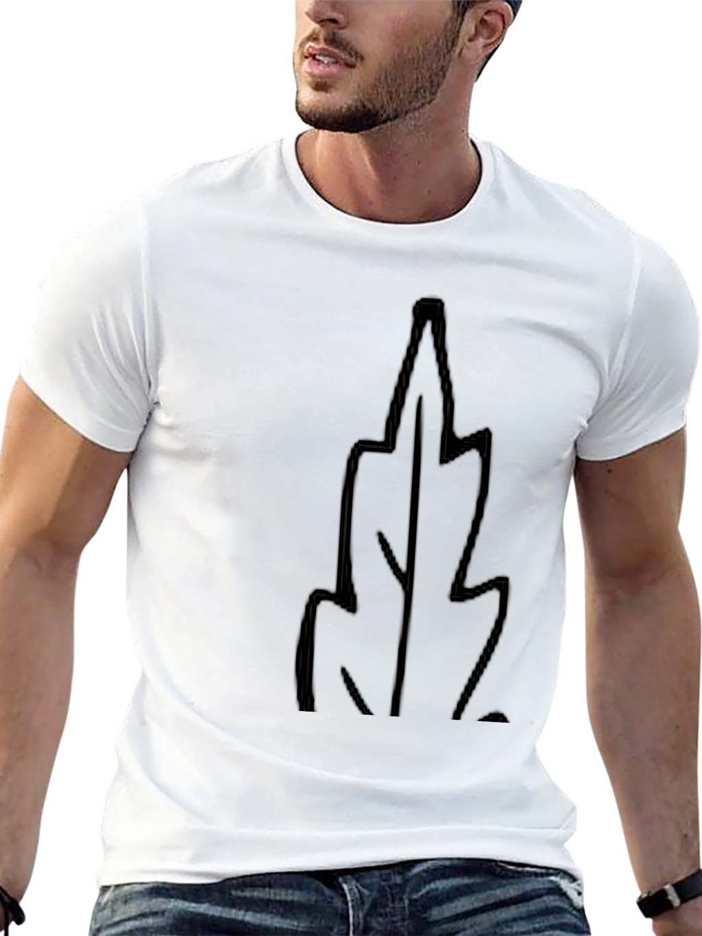 Mens Black T-Shirt with Leaf Design
