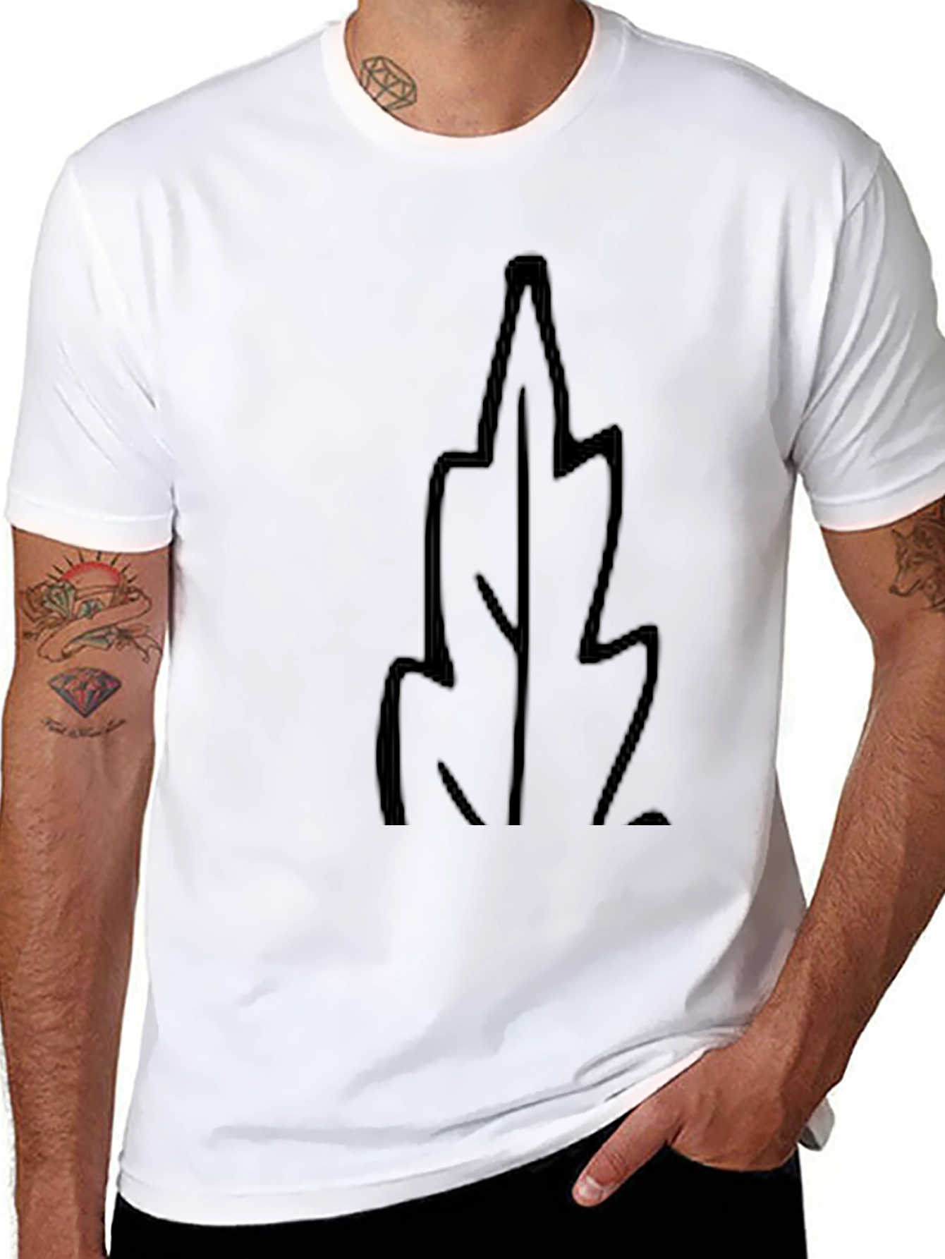 Mens Black T-Shirt with Leaf Design