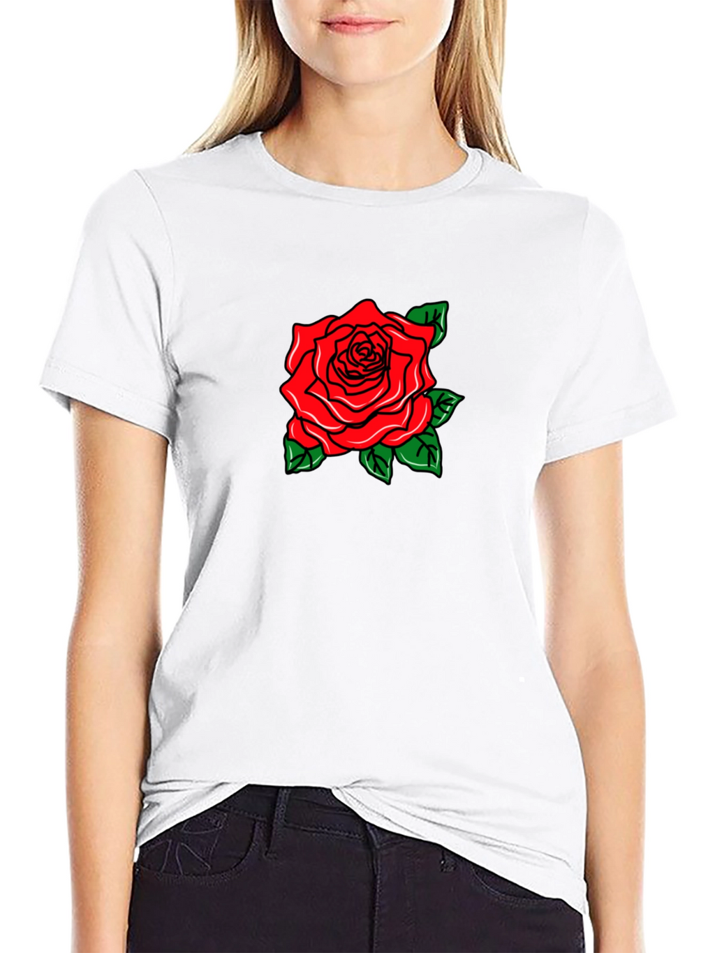 Black T-Shirt with Rose Graphic