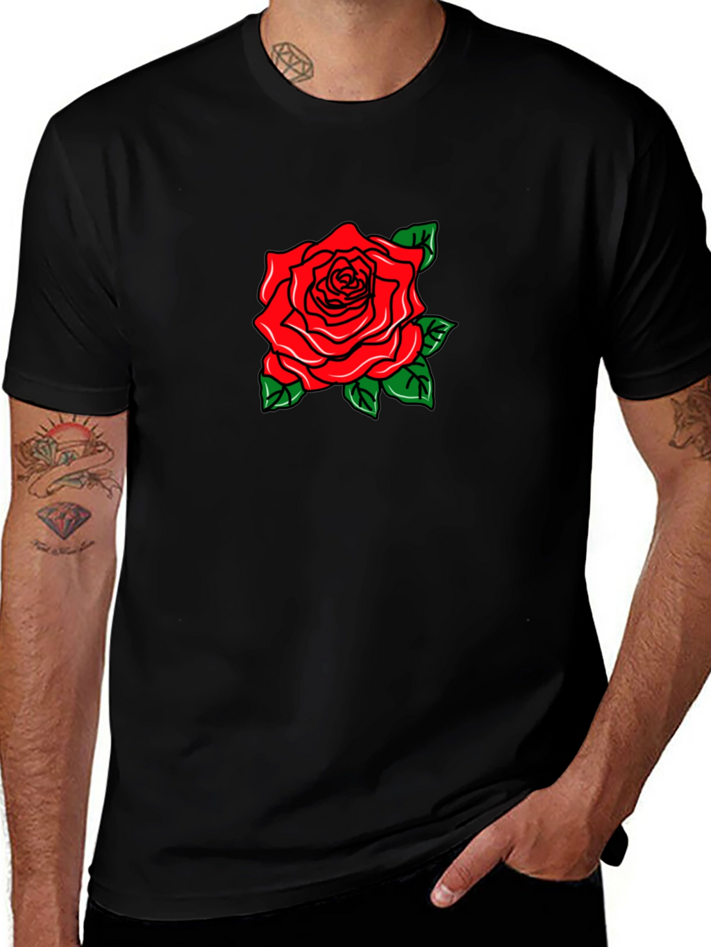Black T-Shirt with Rose Graphic