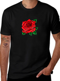 Black T-Shirt with Rose Graphic