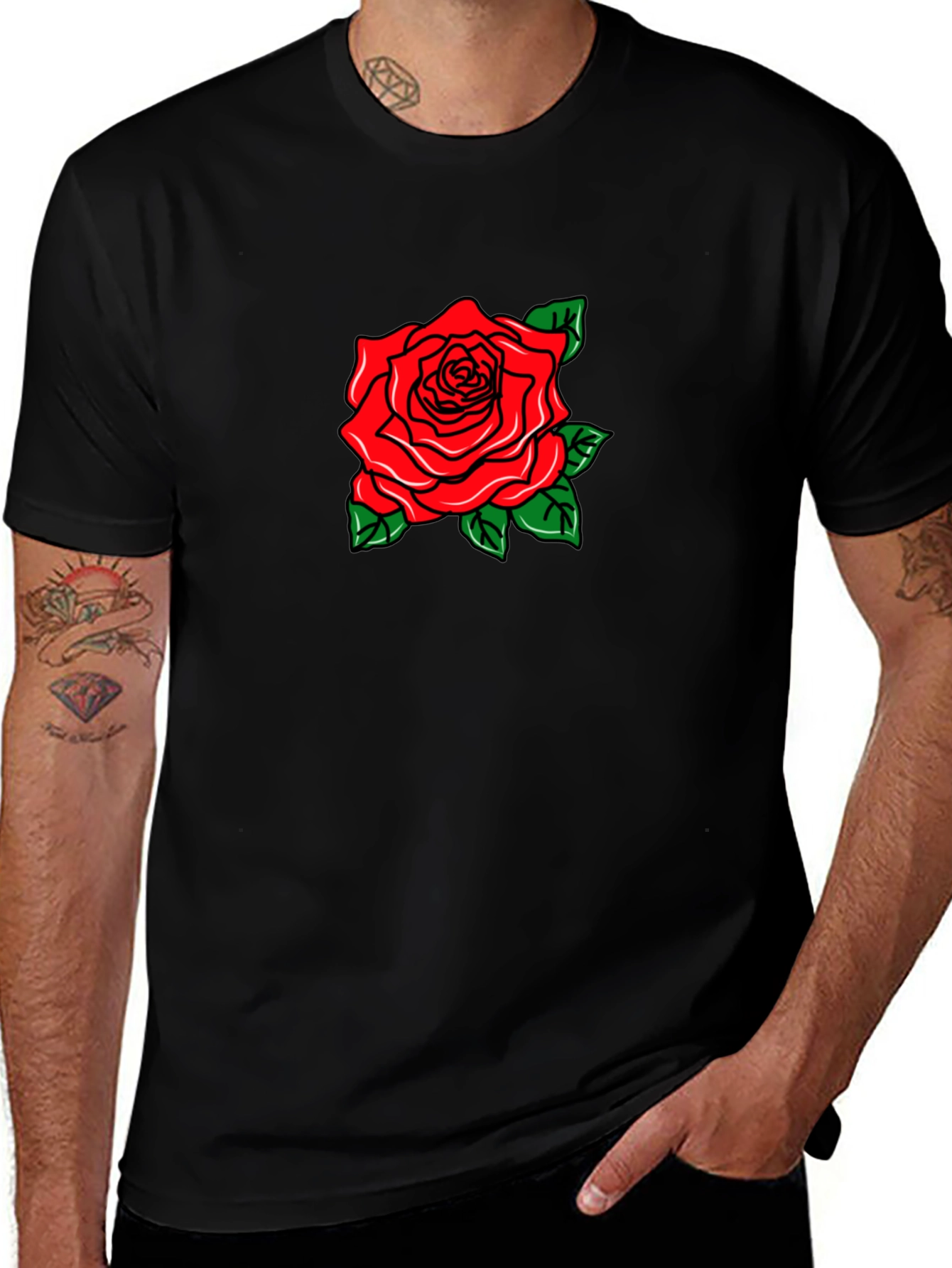 Black T-Shirt with Rose Graphic