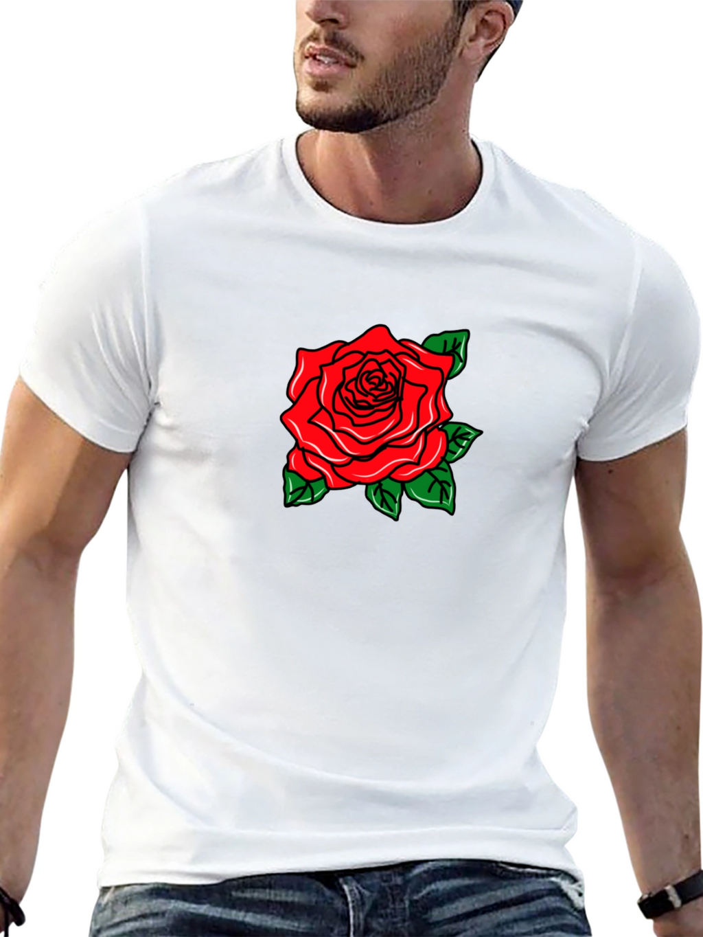 Black T-Shirt with Rose Graphic