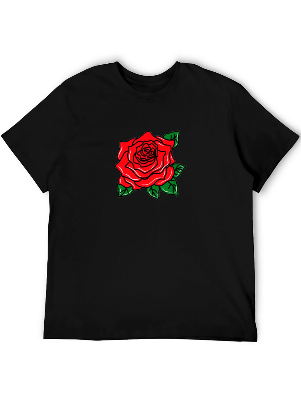 Black T-Shirt with Rose Graphic
