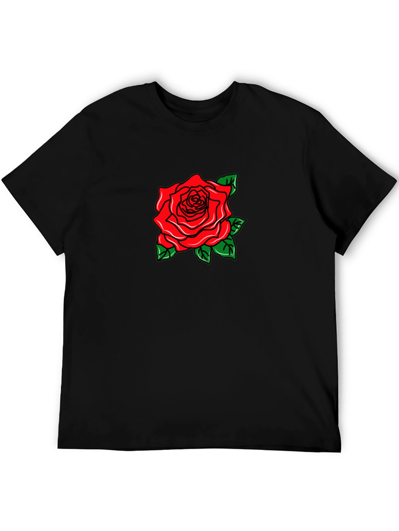 Black T-Shirt with Rose Graphic