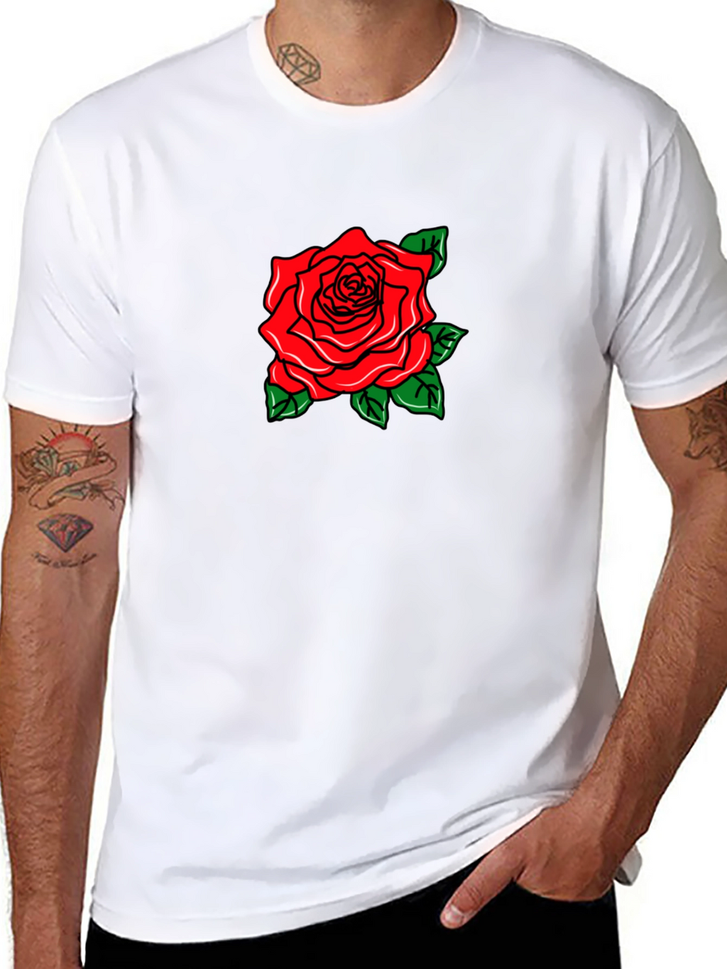Black T-Shirt with Rose Graphic
