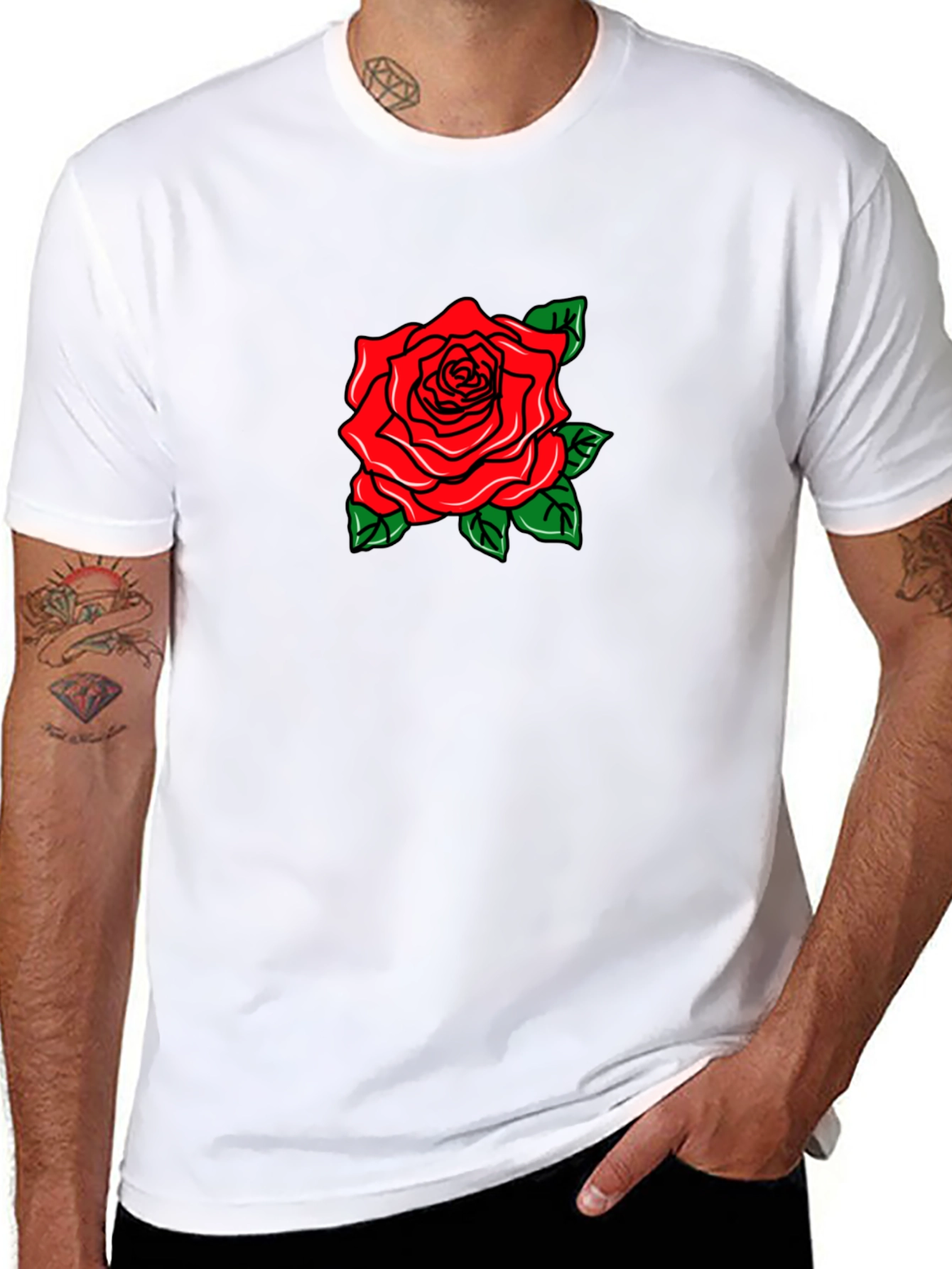 Black T-Shirt with Rose Graphic
