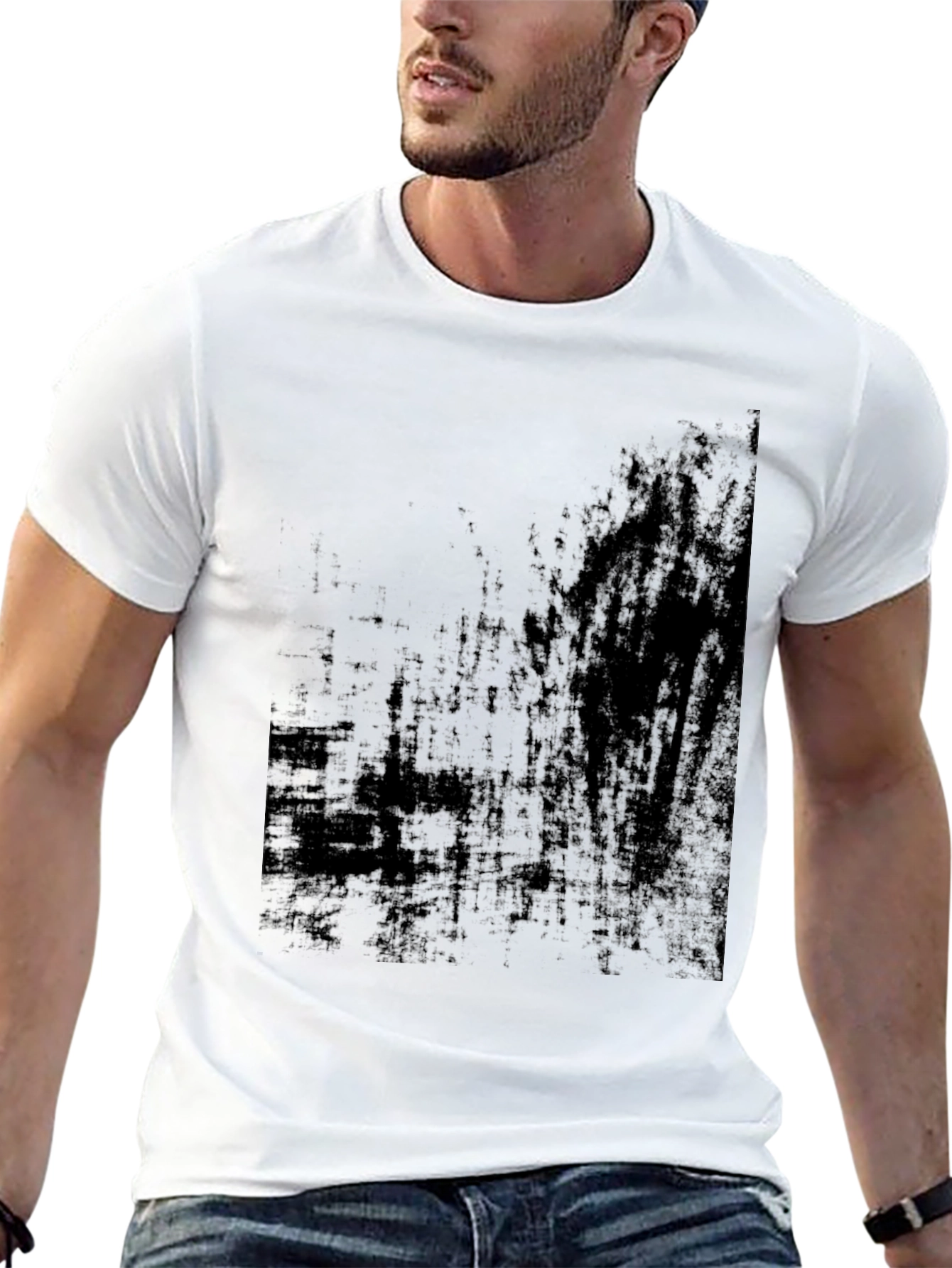 Mens Black Graphic Tee - Abstract Design
