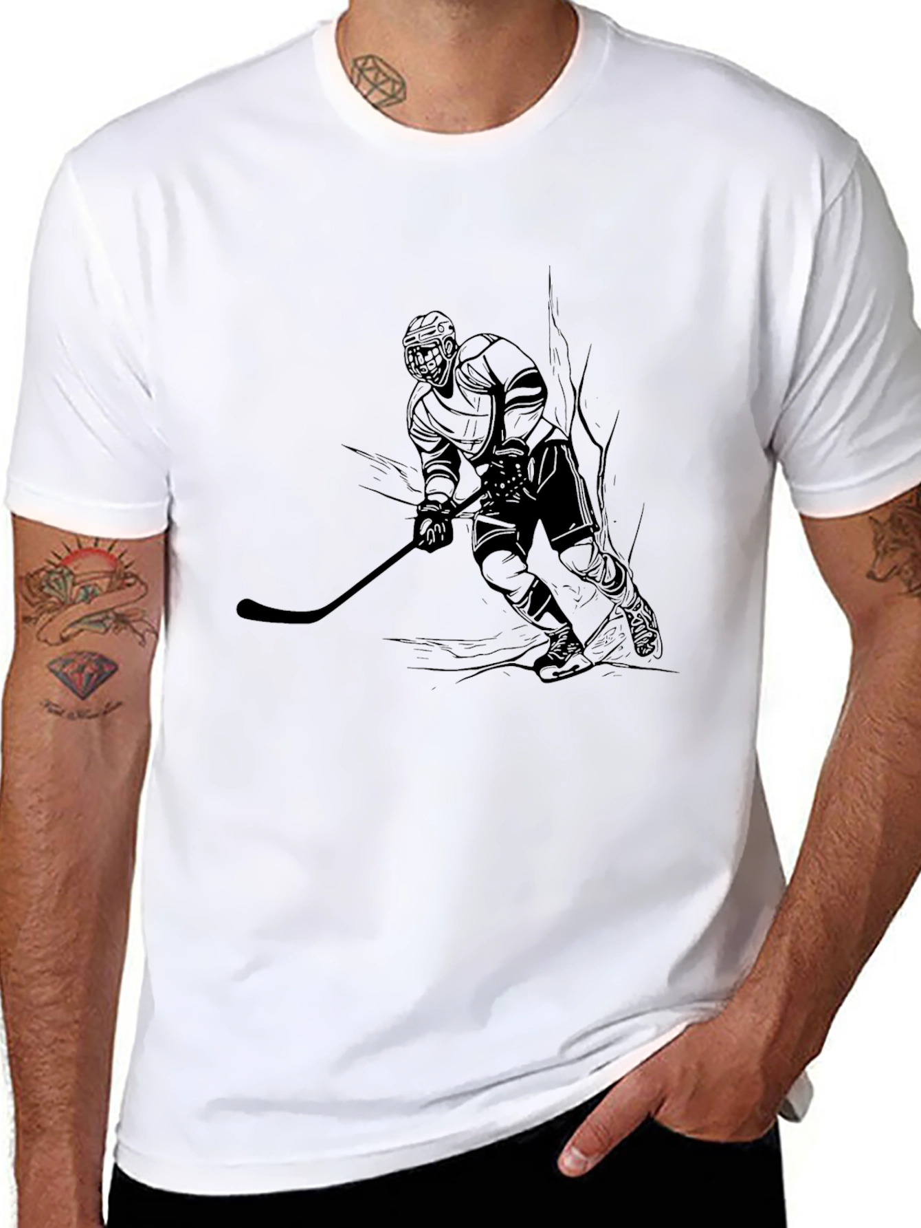 Hockey Player Graphic Tee - Black