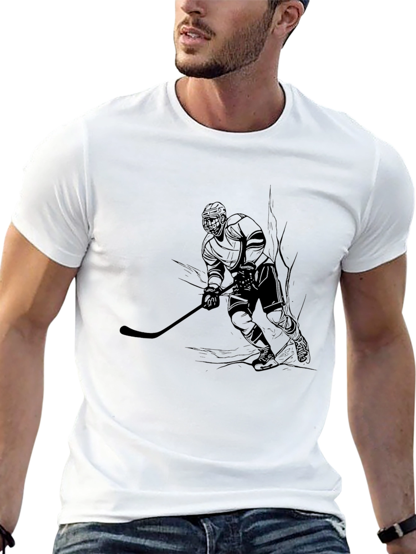 Hockey Player Graphic Tee - Black