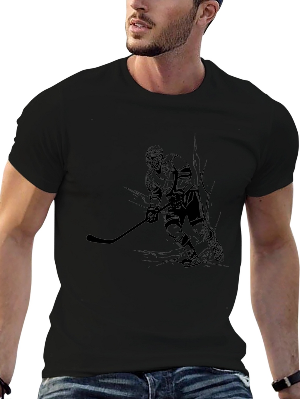 Hockey Player Graphic Tee - Black