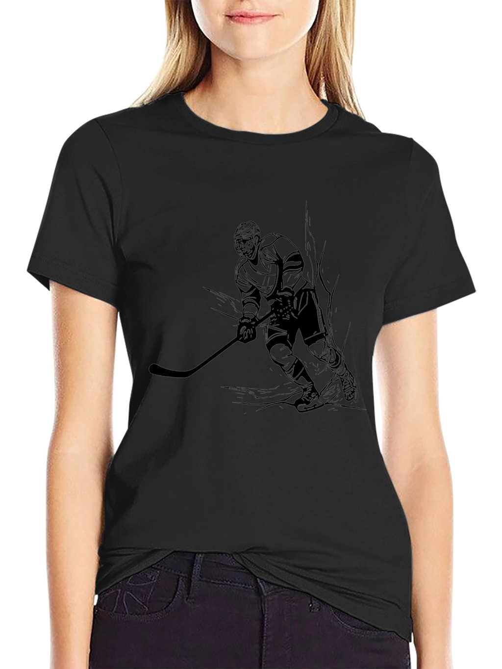 Hockey Player Graphic Tee - Black