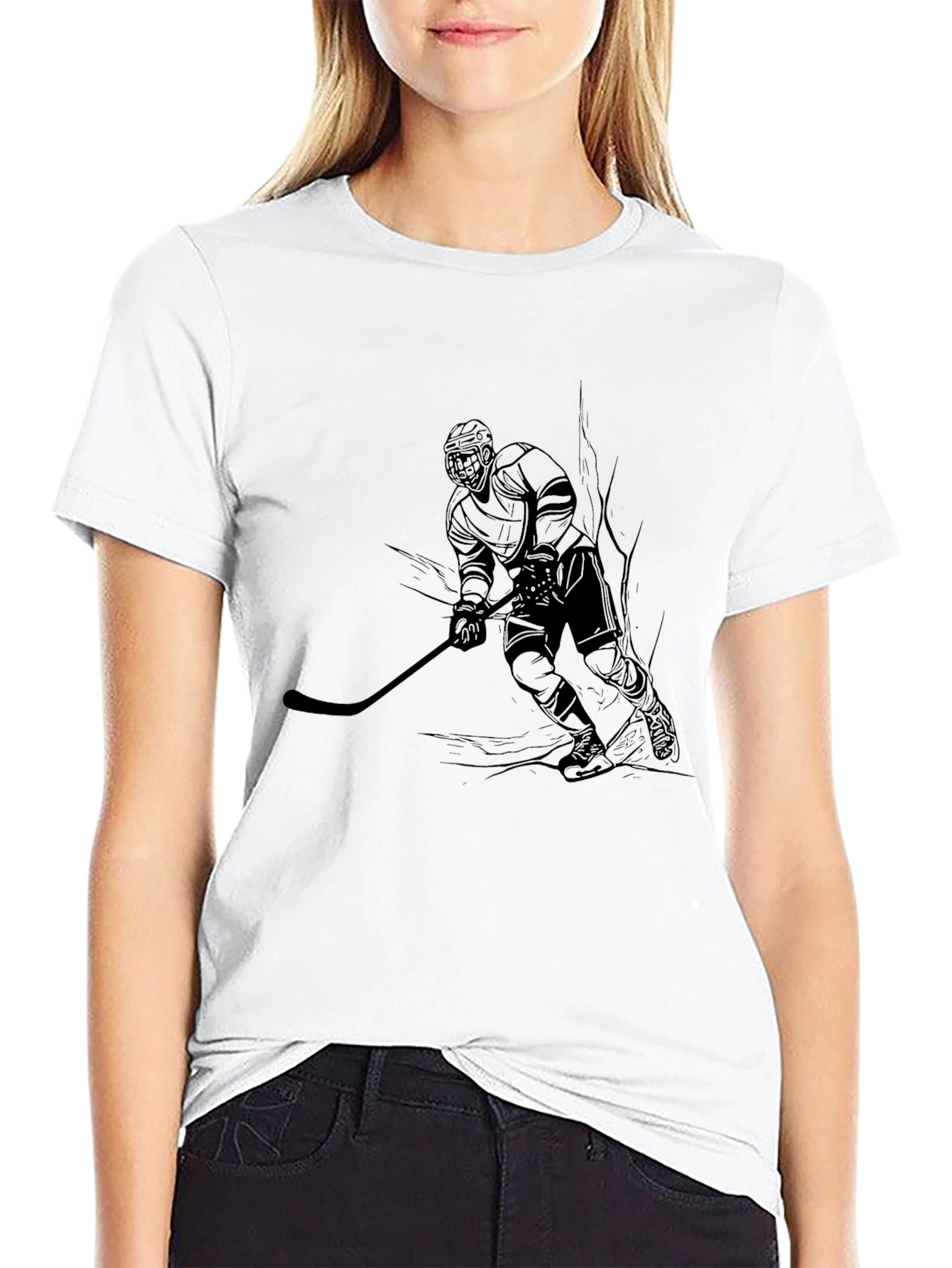 Hockey Player Graphic Tee - Black