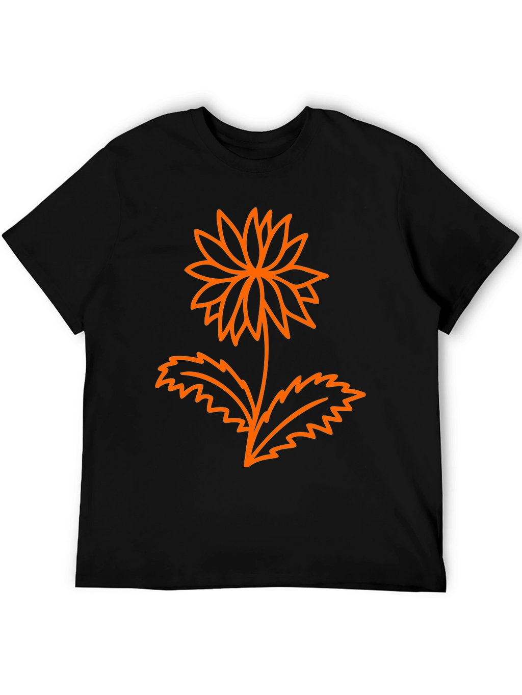 Mens Black Graphic Tee - Orange Flower Design